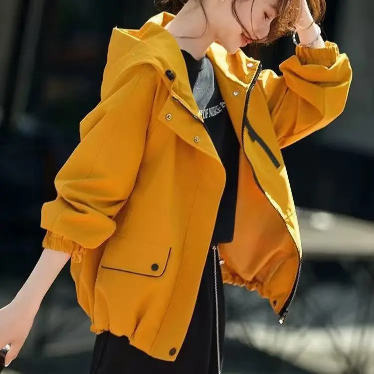 2026 New Hooded Short Windbreaker Coat Female Spring Autumn Fashion Jackets Women's Temperament Outwear Explosions  Outcoat Tops