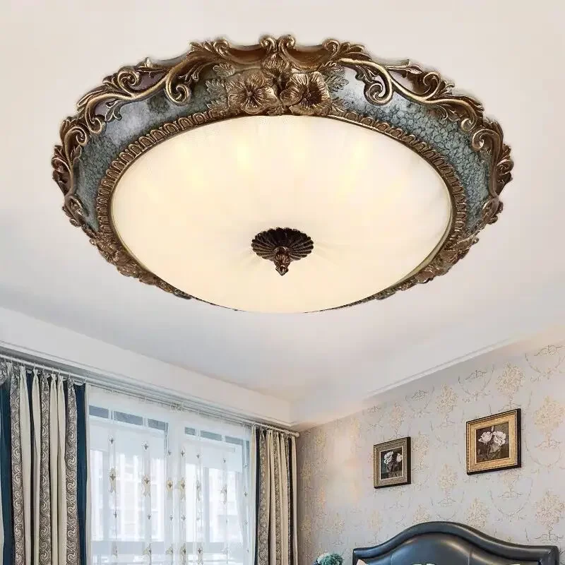 European Retro Luxury LED Ceiling Lamp Resin Light For Bedroom Living Room Study Porch Balcony Restaurant Decor Lighting Fix