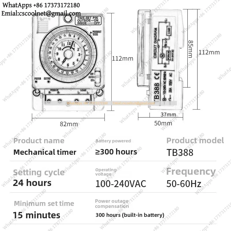 24-Hour Mechanical Timer Control Switch TB388 Infinite Cycle Setting Reliable Daily Programmable Device for Automation Systems