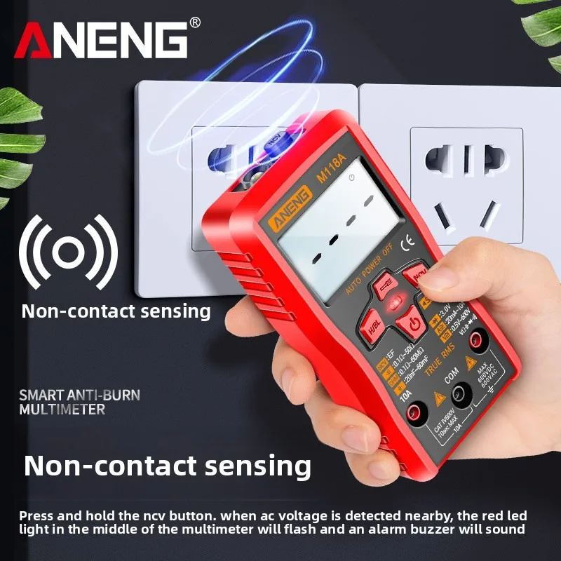 ANENG Mini Digital Multimeter 6000 Counts Auto Mmultimetro DC/AC Voltage Tester Tranistor Meter NCV Data Hold Flashlight M118A