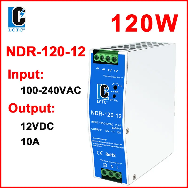 LCTC-Schaltnetzteil NDR-75W 120W 240W 480W Industrielles DIN-Schiene 12V 24V 48V AC/DC-Leistungstransformator mit Einzelausgang
