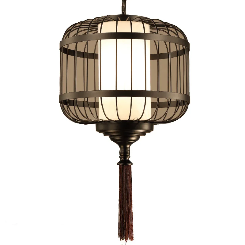

Classic Chinese birdcage chandelier, American wrought iron creative retro teahouse lantern