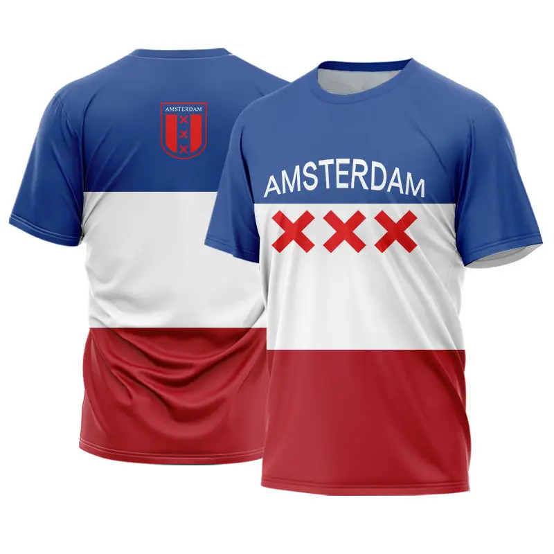 Amsterdam Men T-Shirt Dutch Street Trend Shirts Unisex Casual Crew Neck Short Sleeve Sports Tees Red 6xl