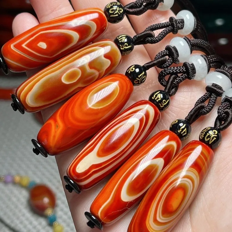 Natural Warring States red agate transshipment dzi beads with sky eye silk texture positive eye retro versatile
