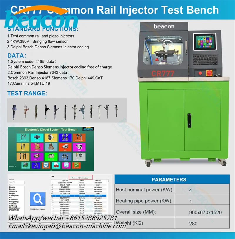 Beacon CR777 Common Rail Diesel Injector Nozzle Piezo Injector Repair Test Bench Calibration Machine Bank