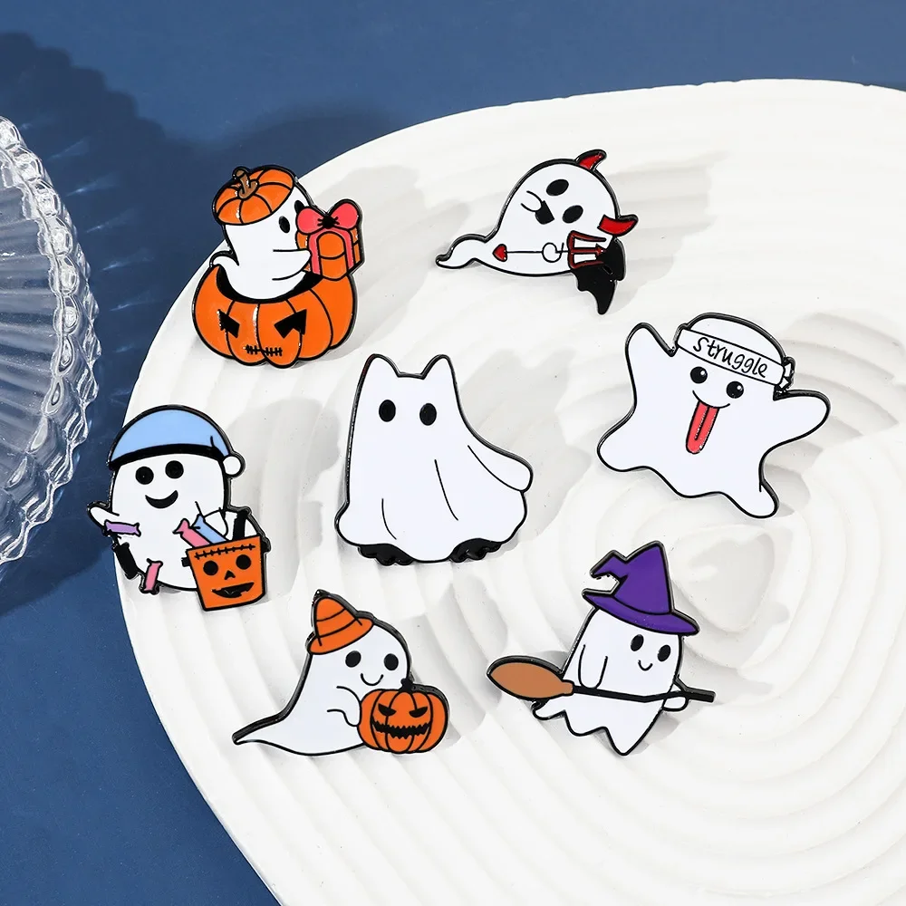 Broches de Dessin Animé Halloween en Émail, Danemark ge Créatif et Amusant, Petite Citrouille Fantôme, pour Sac à Dos, Veste, Accessoires Cosplay, Cadeaux