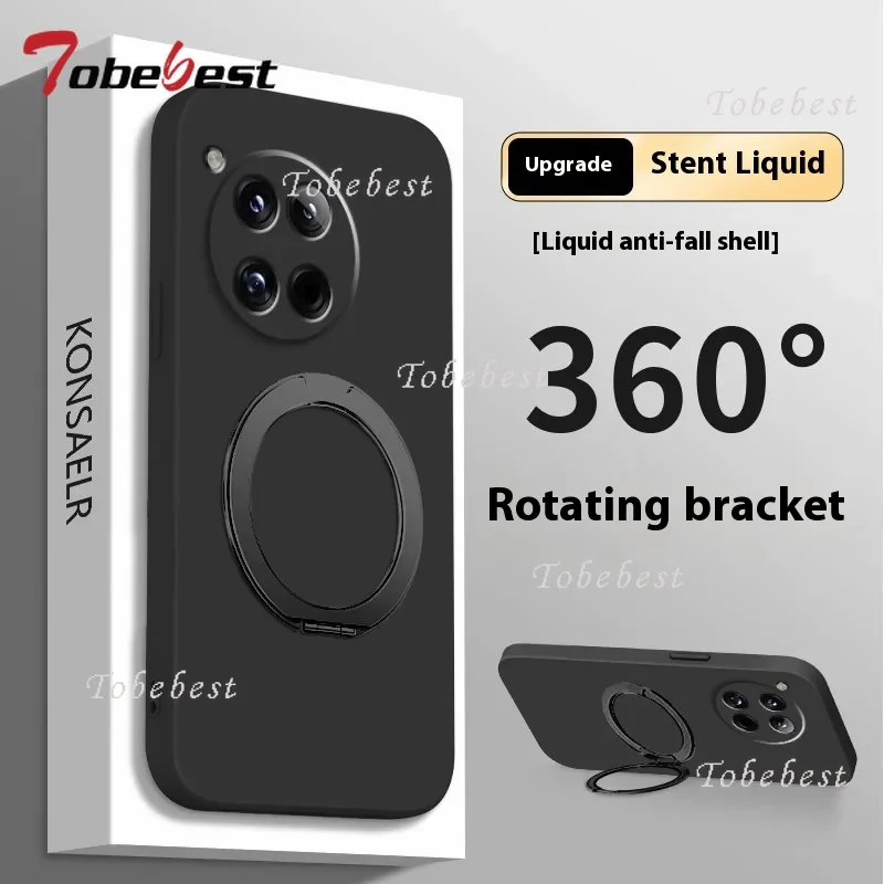 360 Degree Rotating Magnetic Bracket Liquid silicone Case For OnePlus 13 12 11 10 ACE 3 2 Pro Nord 4 Soft Back Cover