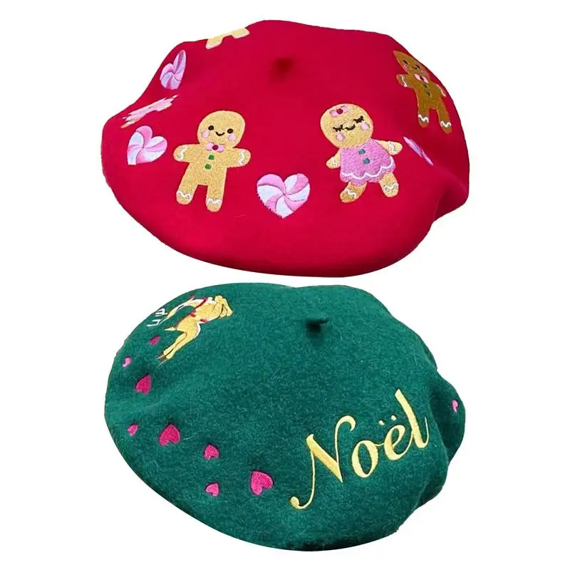 

Beret Hats For Women Beret Hat Christmas Decor Fashion Deer Gingerbread Man Pattern Artist Beanies Hats for Christmas