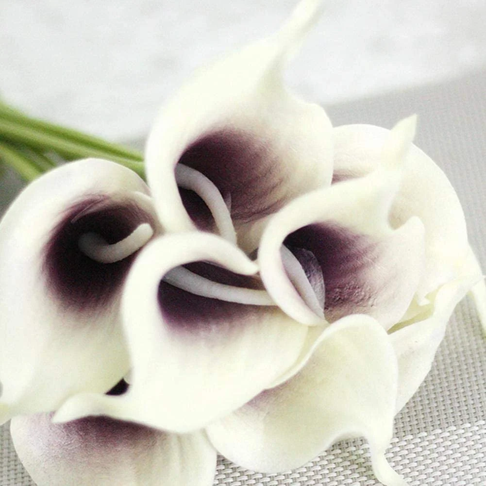 Mini Calla Lily Artificial Flower Bloom PU Heads Branch Bride Wedding Bouquet Home Office Farmhouse Spring Decor, 10 Pack,White