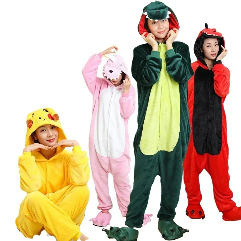 

Adults Dinosaur Cartoon Pajamas Animal Onesies Cosplay Costumes Jumpsuit Hooded Sleepwear Halloween One Piece for Performing