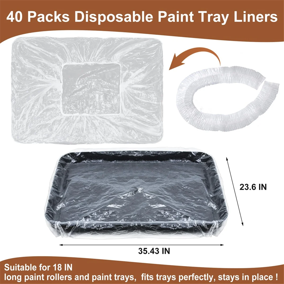 HOT 40 Pcs 18 Inch Paint Roller Tray Liners, Large Disposable Plastic Paint Tray Liner Bags for House Painting Walls view 5