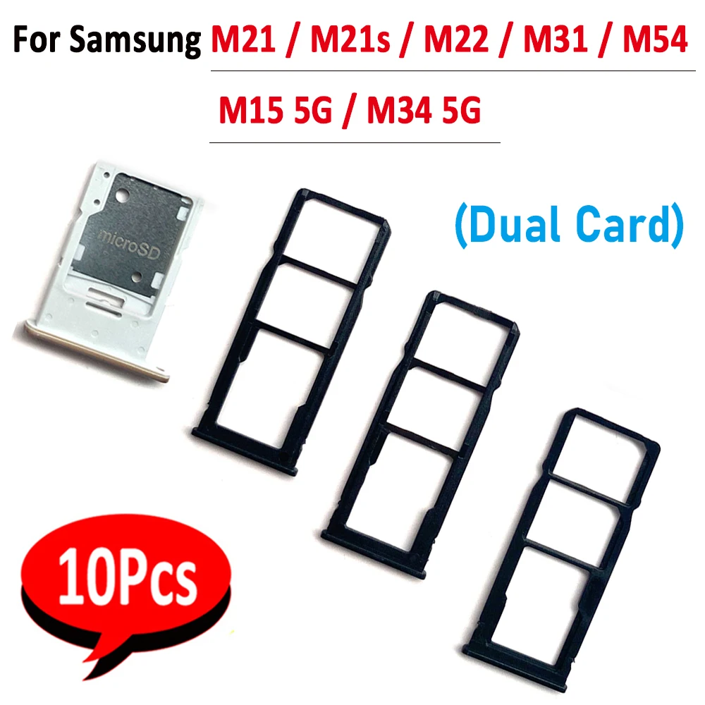 10Pcs，Dual Card SIM Card Tray Chip Slot drawer Holder Adapter Accessories Parts For Samsung M21 M21S M22 M31 M54 M34 5G M15 5G