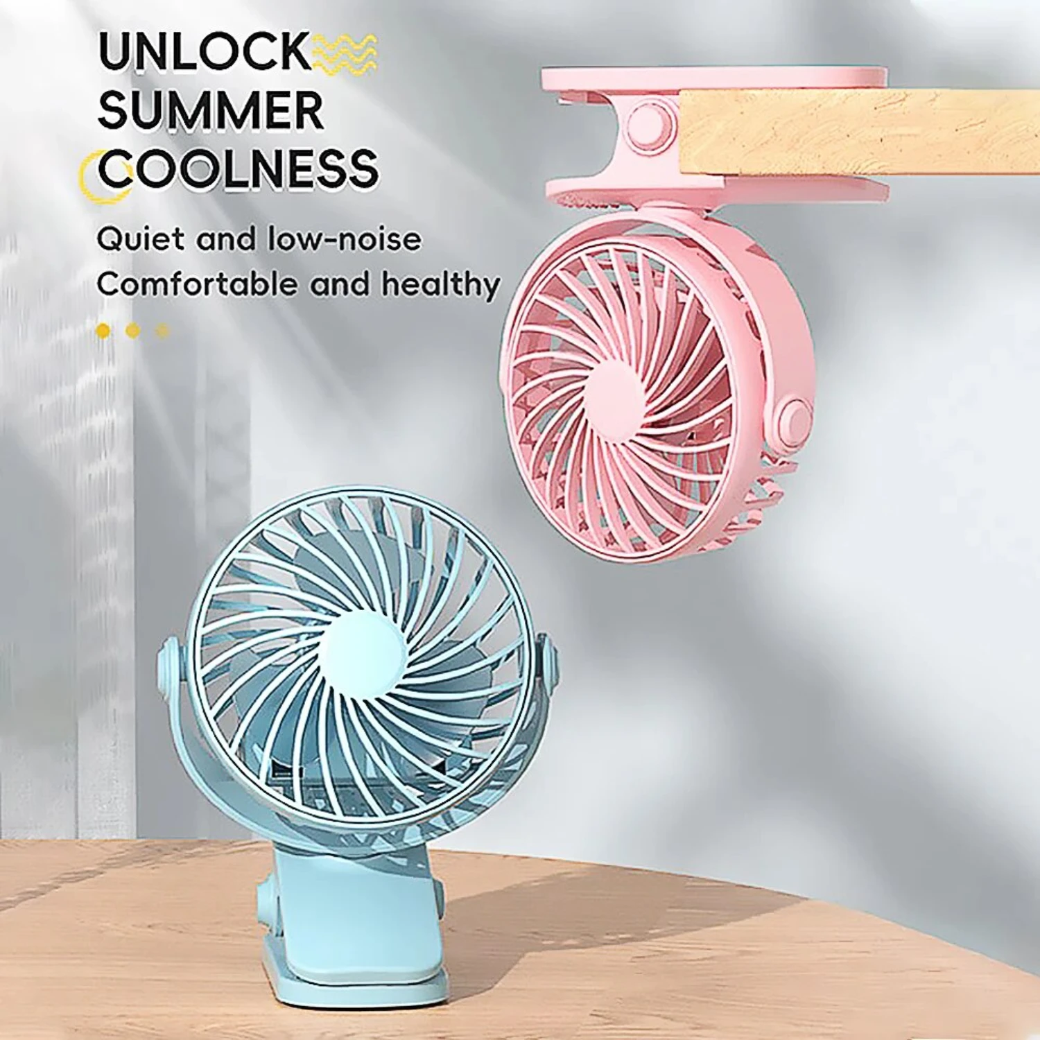 Portable, Rechargeable, and Small Mini Fan with 720° Rotating Hanging Clip and Nightlight - Ideal for Use in Office, Bedroom, D