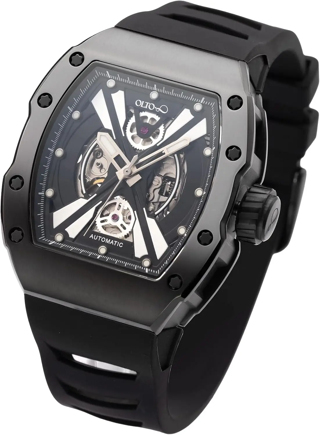

OLTO-8 Tonneau Automatic Mechanical Watch Luxury Skeleton Watches for Men Stainless Steel 5ATM Waterproof with Silicone Strap