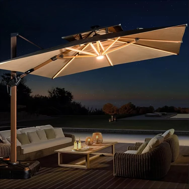 Outdoor Sun Umbrella Terrace Parasol Waterproof Double Canopy Outdoor