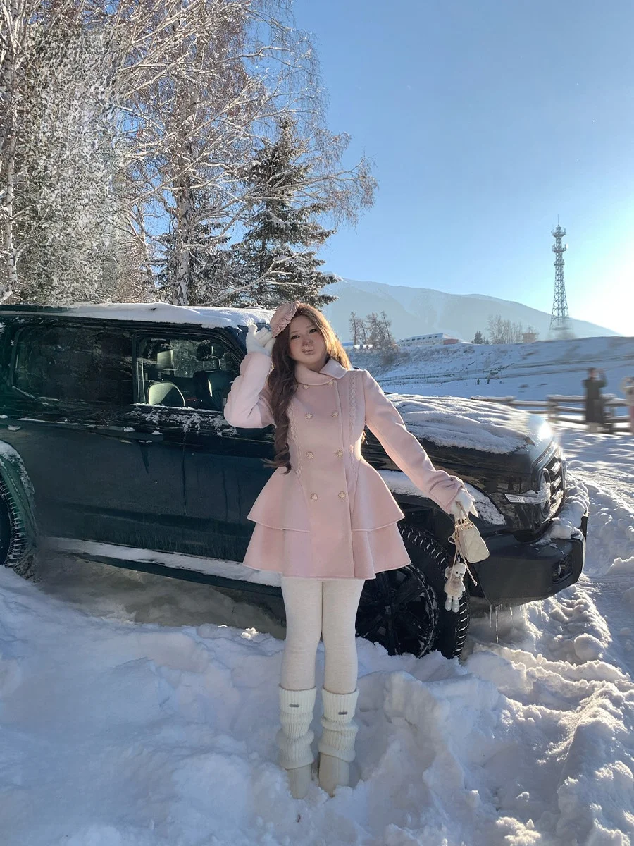 

Двубортное женское шерстяное пальто Annie с цветочной отделкой Све Dr, новое зимнее шерстяное пальто больших размеров Dr, юбка трапециевидной формы