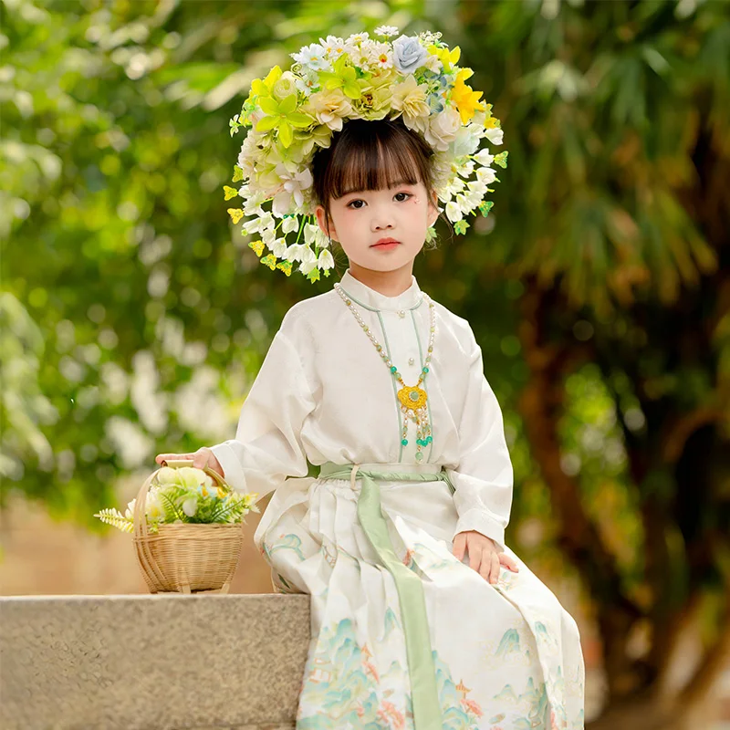 طقم تنورة وجه حصان Hanfu للفتيات ، إميل فائق للأطفال ، ملابس الفتيات الصغيرات ، الربيع والخريف ، جديد ،