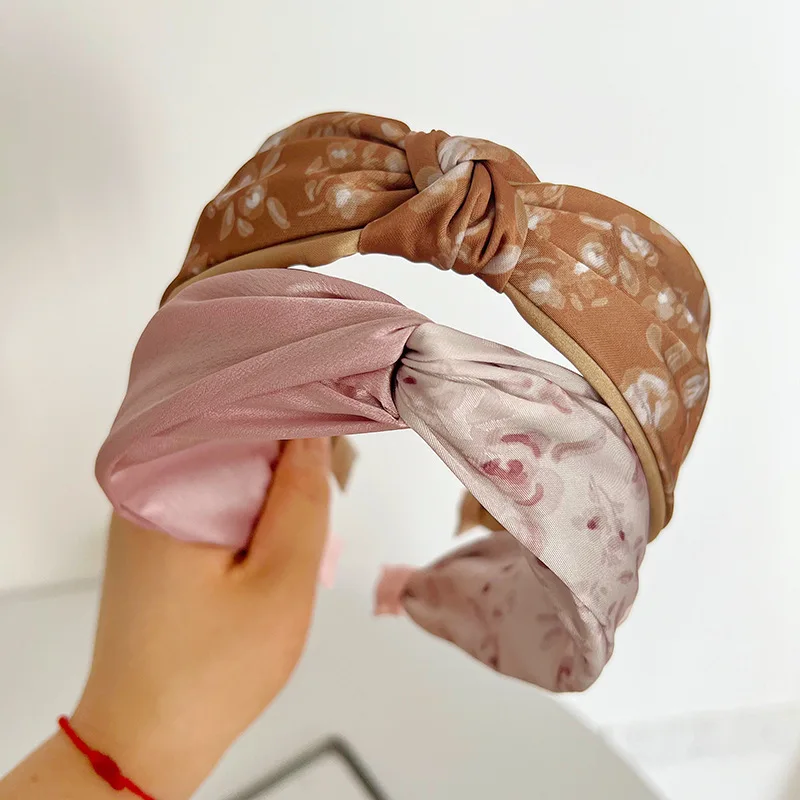 Women Girls Silk Satin Tiedye Flower Knot Hairband Headband Adult Hair Accessories Hair Jewley