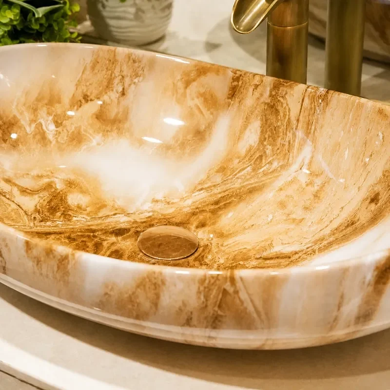 Wholesale Ceramic Ingot Water Transfer Table Basin Wash Basin Marble Style Chaozhou Guangdong Export Packaging