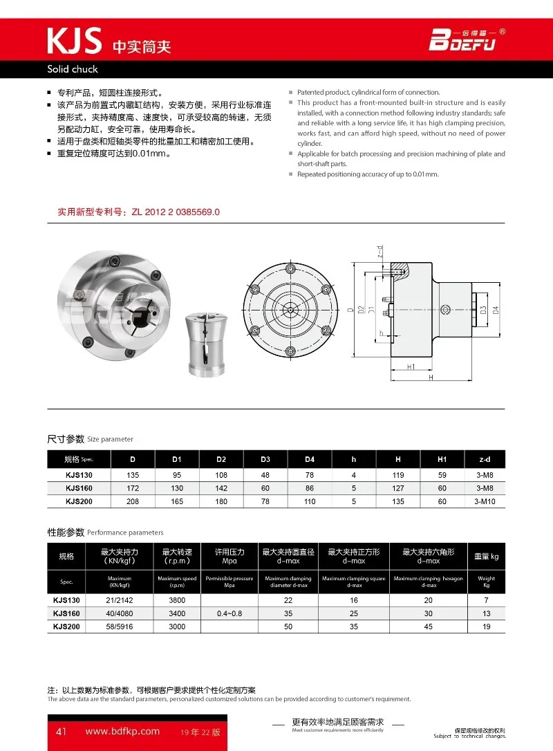 BDEFU SC KJS High Accuracy Solid Through Hole Collet Chuck