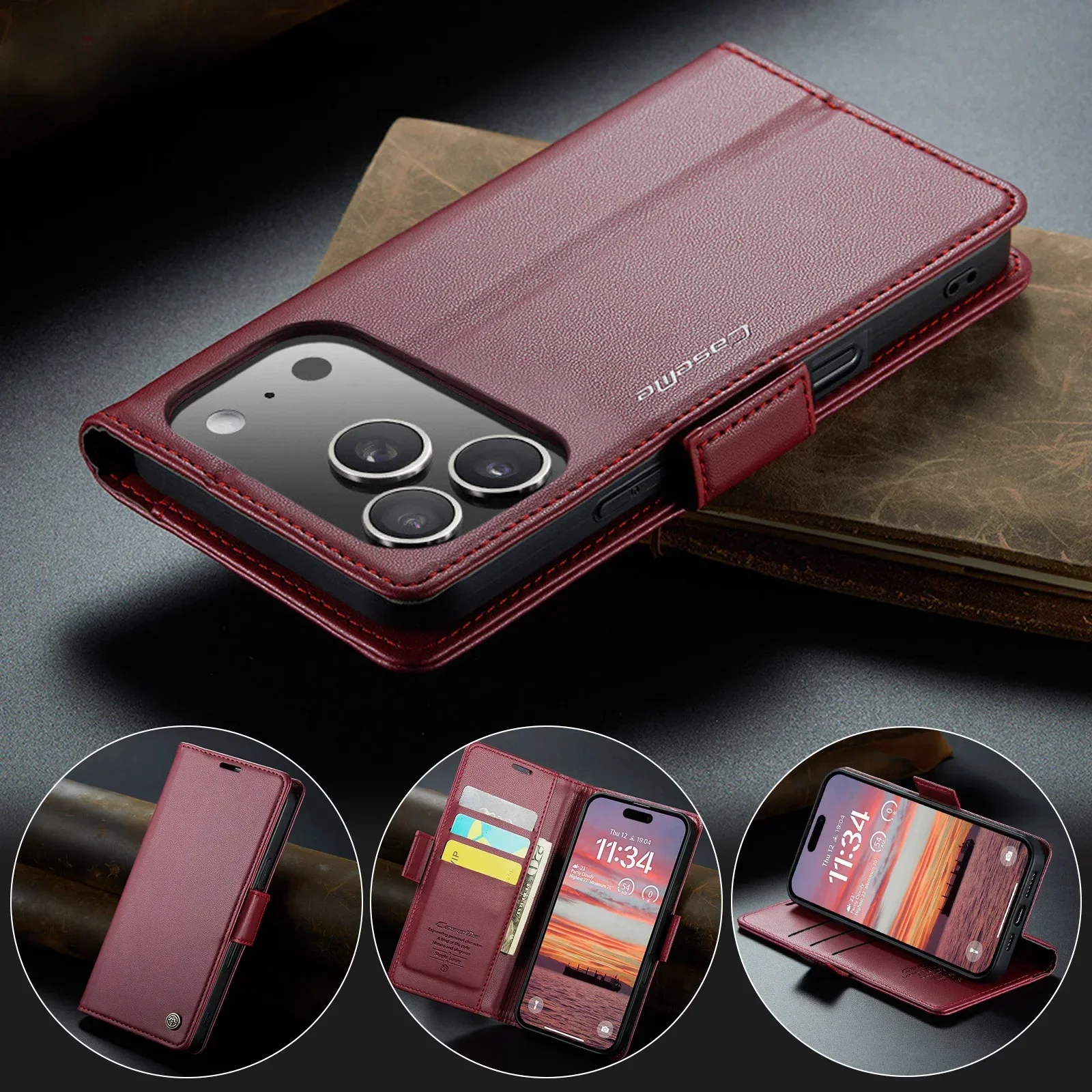 Business Luxury Cards Solt Wallet Flip Leather Case for IPhone 18 Pro Max 13 14 15 16 17 Pro Max Kickstand Shockproof Cover
