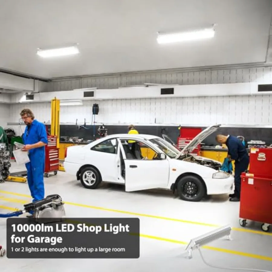 LED Shop Lights for Workshop, 90W 10000lm LED Work Lights for Garage, 6500K Daylight White Ultra Bright Plug in Outdoor Light,