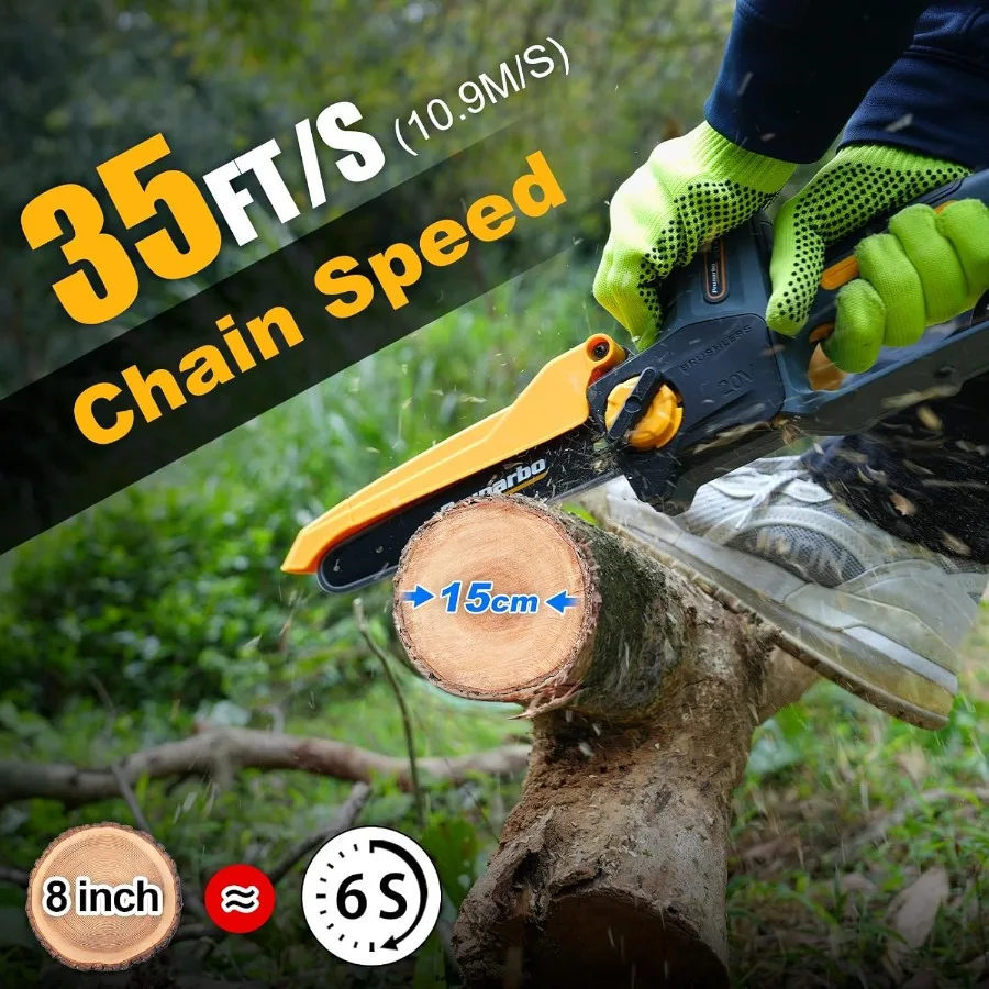 8 Inch Cordless Hand-held Electric Chain Saw with Auto Oiler for Efficient Tree Trimming and Wood Cutting Compatible with  18V