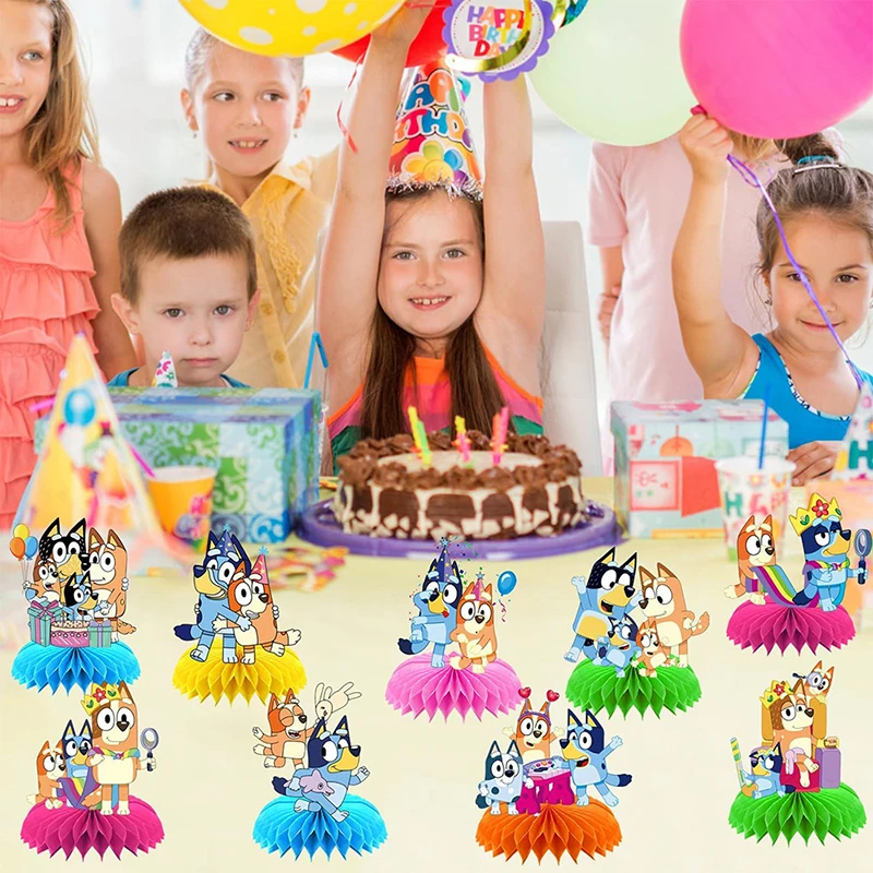 Bluey Bingo Themed Anime Figuren Dekorationen Kindergeburtstag Urlaub Party Desktop Wabenornamente