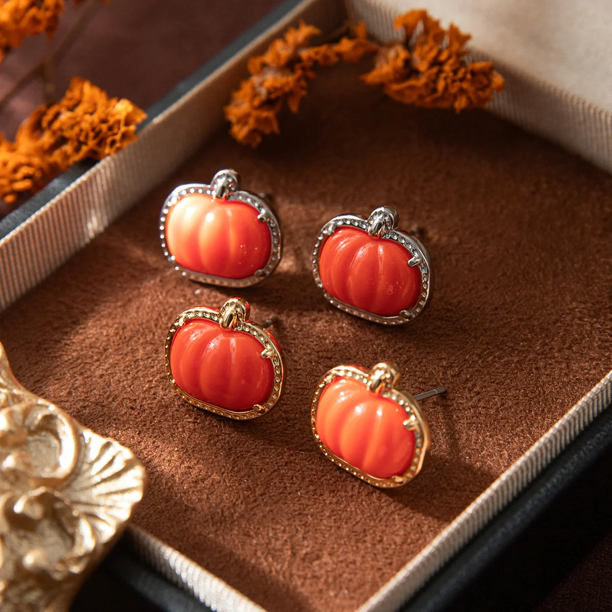 

European and American style commuting accessories, short Halloween pumpkin texture necklace, earrings, bracelet
