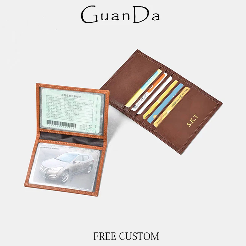 Personalize Name Driver' s License Wallet Luxury Folding Cowhide Card Holder DIY Logo Work ID Card Bag Custom Letter Coin Purse
