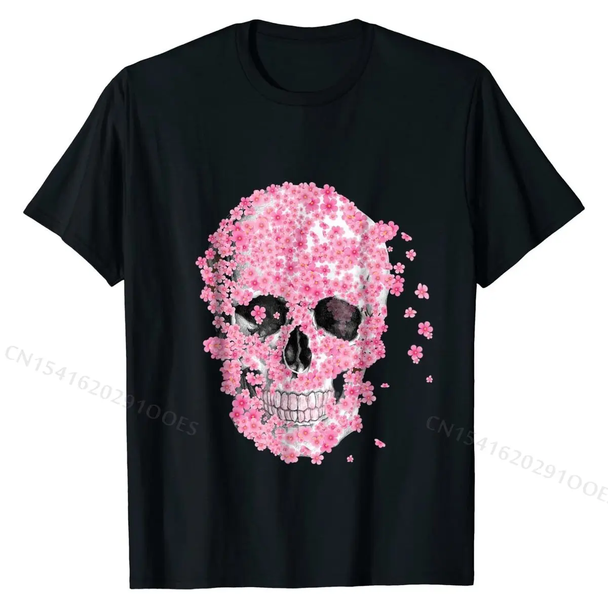 T-Shirt, Horror Schädel Kirschblüte, Japanischen Sakura Baumwolle Männer Top T-shirts Casual Tops Hemd Hip-Hop-Design