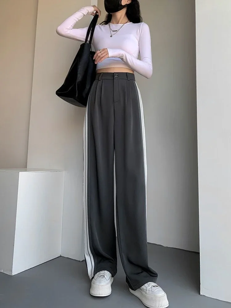 سراويل تقليدية للسيدات تصميم كلاسيكي بسيط مخطط جانبي ريترو أساسي صيفي كل مباراة ملابس الشارع الشهير مكتب السيدات Ulzzang Ins بنطلون