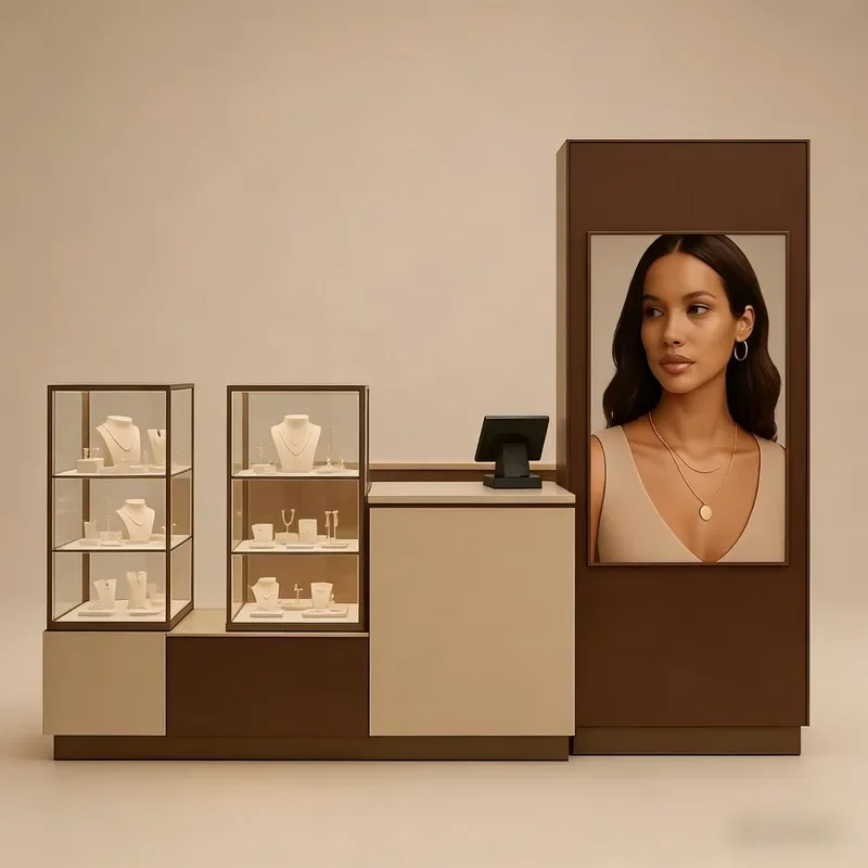 Glass Cabinet Display Case Digital Kiosk Showcase with LED Lighting for Jewelry Retail in Shopping Mall