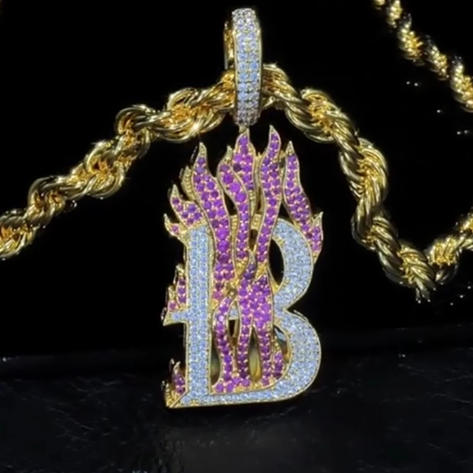 VANAXIN Initial Letter Pendant Necklace for Women Men 18k Gold Plated Iced Out Cubic Zirconia Charms Rope Chain Hip Hop Jewelry
