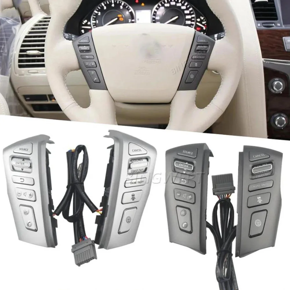 Car Cruise Control Steering Wheel Buttons For Nissan PATROL Y62 2012 2013 2014 2015 2016 2017 2018 Silver / Grey Black Switches