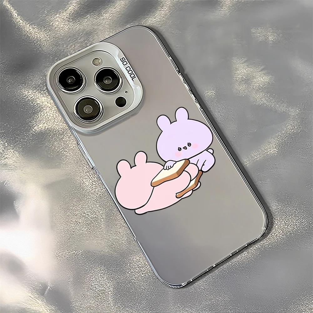 Cartoon A-Asamimichan Cute Bunny Laser Phone Case for iPhone 12 11 13 14 15 16 Max Pro Plus IMD Shockproof Silicone Coque