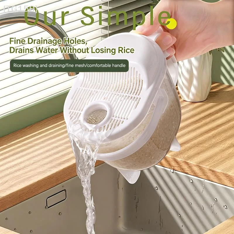 【TG150】Hand-Free Rice Rinsing Strainer Kitchen Colanders Vegetable Washing Bowl With Lid For Home Hotel Restaurant【WT】