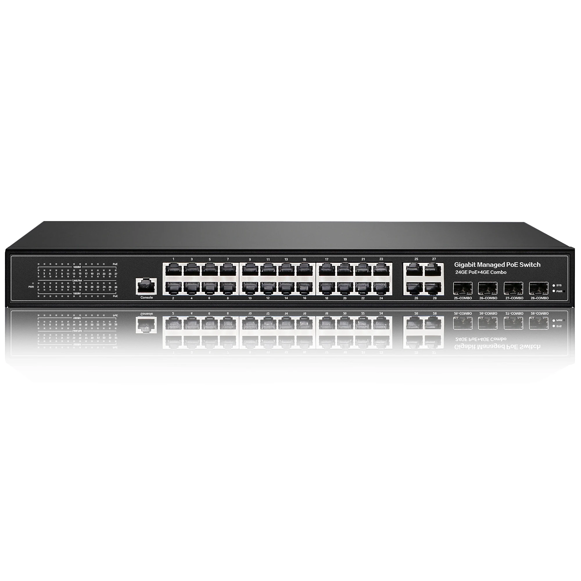 24 Port 10/100/1000Mbps Ports Managed POE Switch With 4 combo uplink