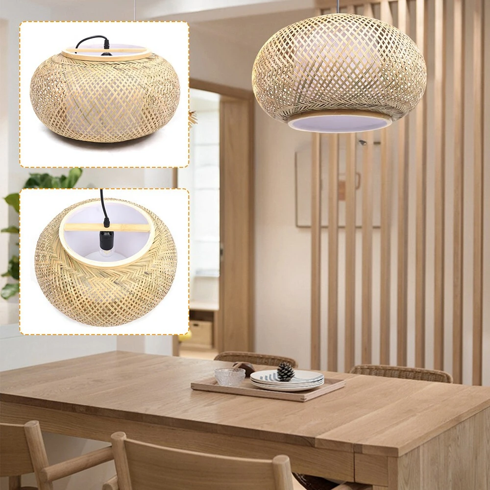 40/50/60CM Wicker Rattan Ceiling Light Handmade Bamboo Wicker Ceiling Light Beige Ceiling Chandelier Lampshade for Bedroom Decor - Image 6