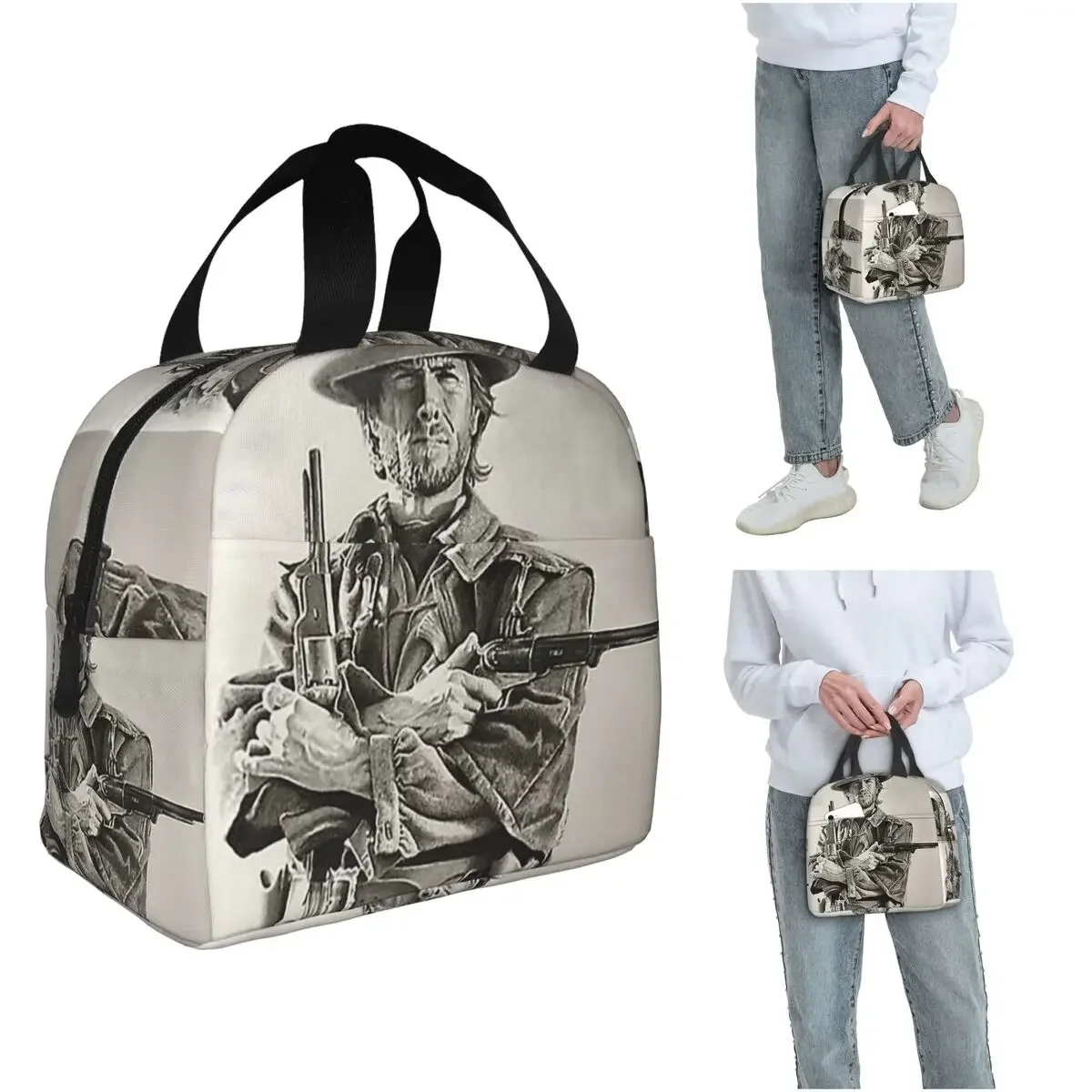 Clint Eastwood Sketch Isolierte Lunchtasche für Damen und Kinder, auslaufsichere Lebensmittelboxen, Thermo-Lunchbox-Tragetasche