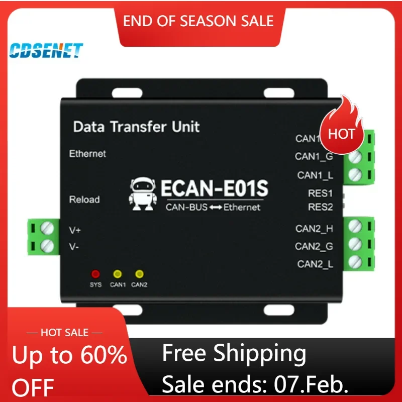 CAN To Ethernet Protocol Converter CDSENET ECAN-E01S CAN 2.0 Relay 2 Way CAN BUS TCP UDP 8-28V RJ45 Heartbeat Registration