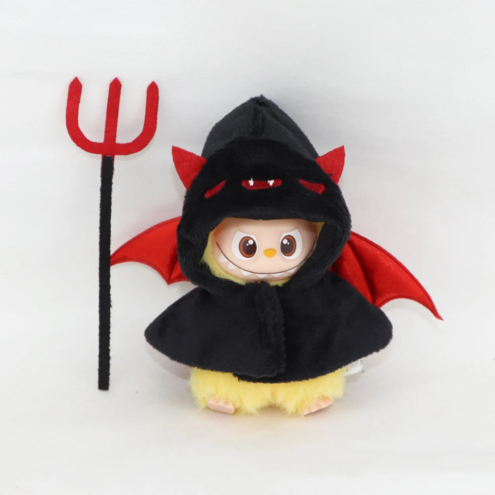 

[No Doll] Halloween Devil Costume Clothes For New 10cm Labubu 4.0 Clothing Cloak with Demon Fork Doll Accessories