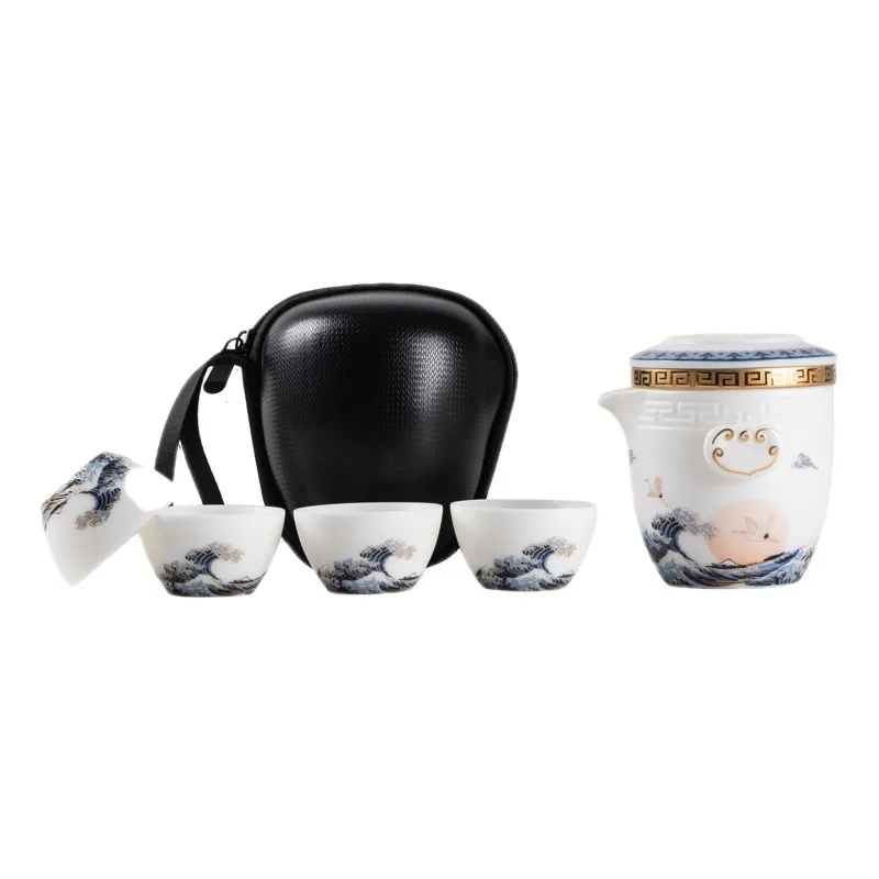 

Suet jade porcelain white porcelain travel tea set Kuaike cup ceramic portable bag outdoor home