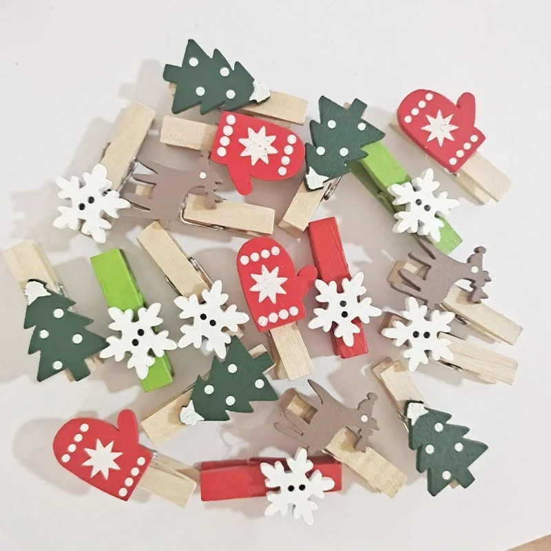 

10pcs Christmas Wooden Clips Cartoon Creative Photo Wall Clip DIY Xmas Ornaments New Year Party Decorations Home Party Supplies