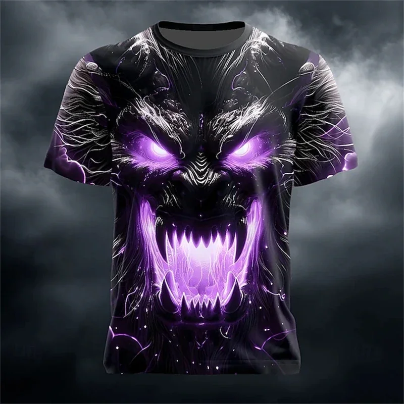 2026 New Men's Summer Round-neck T-shirt Outdoor Loose and Casual Short-sleeved Retro Men's Scary Ghost Face Print T-shirt