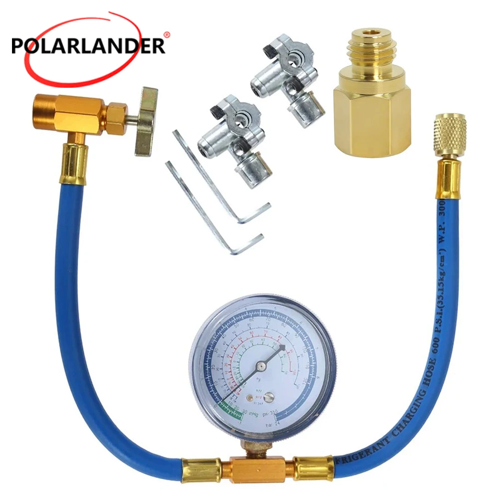 

R134a R12 R22 Refrigerant Charging Hose Gauge Set with BPV31 Bullet Piercing Valve AC Refrigerator Freon Recharge