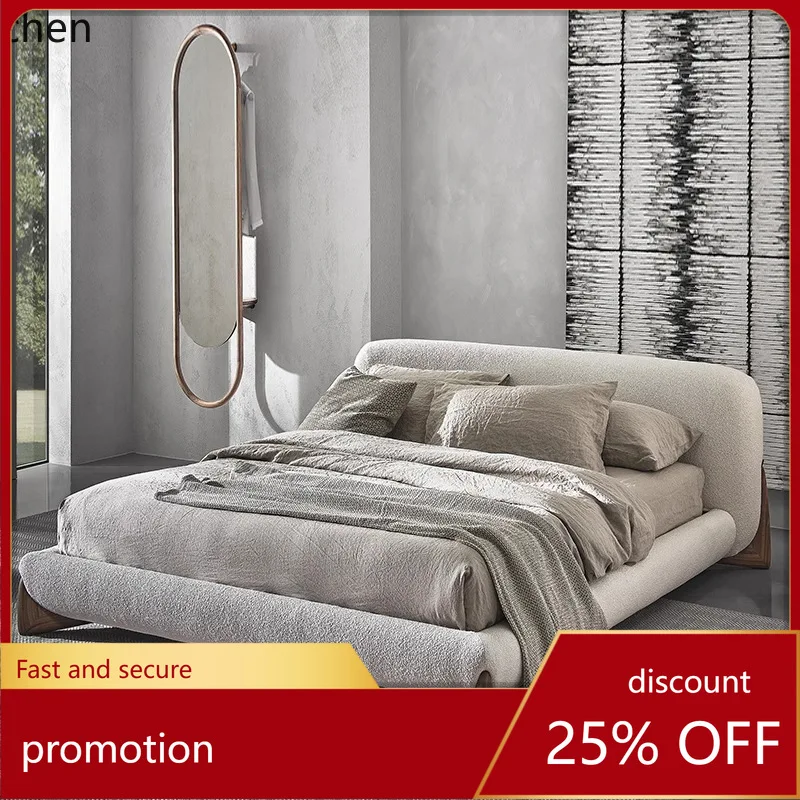 

ZML Double Bed Large Apartment Master Bedroom Bed Simple Soft Back Sheep Wool Fabric Bed