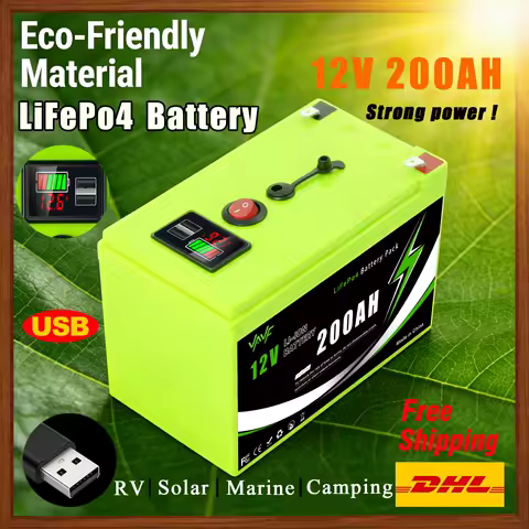12V RechargeableBattery 200AH 🌰Solar Battery with BMS-Optimizedfor Home Solar Systems🌯Off-Grid Living, RV&amp;Boat Electric