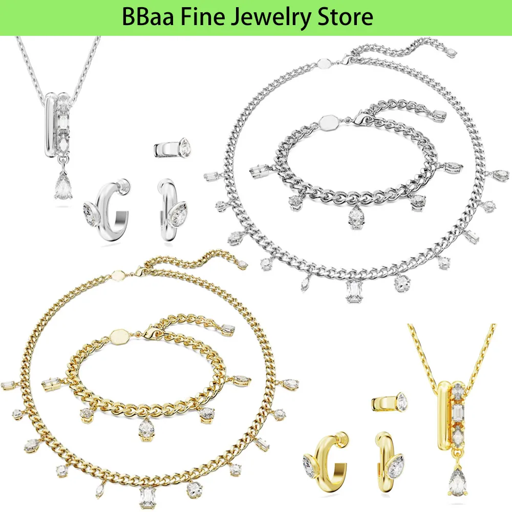 

2024 Chain Series High Quality Jewelry Set Silver Gold Crystal Pendant Women Necklace Earrings Bracelet Combination Party Gift