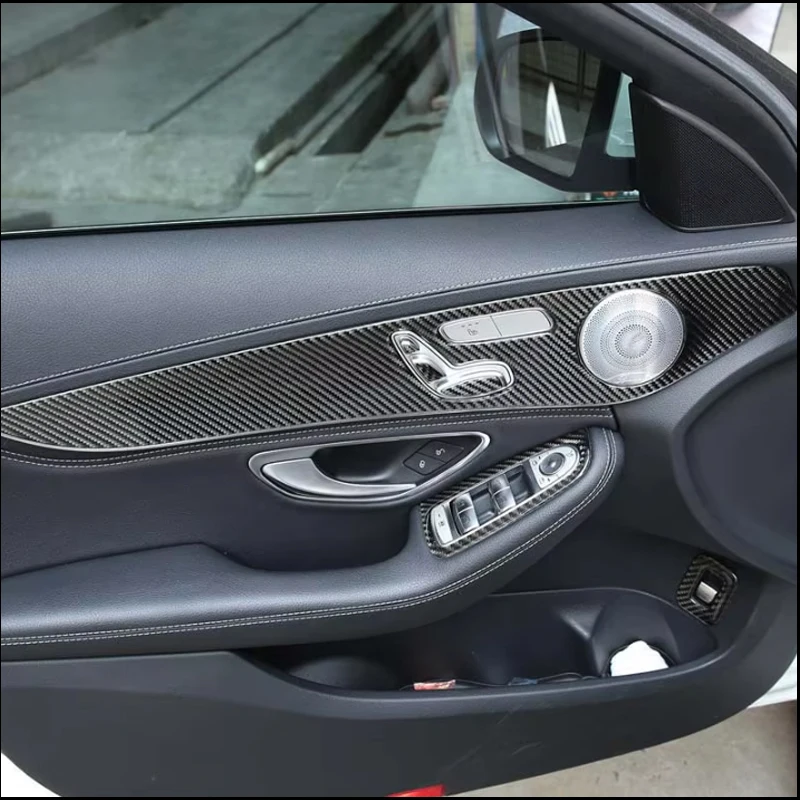 For Mercedes Benz W205 C-Class GLC X253 2014-2020 4Pcs Soft Carbon Fiber Door Trim Cover Select by Button Version